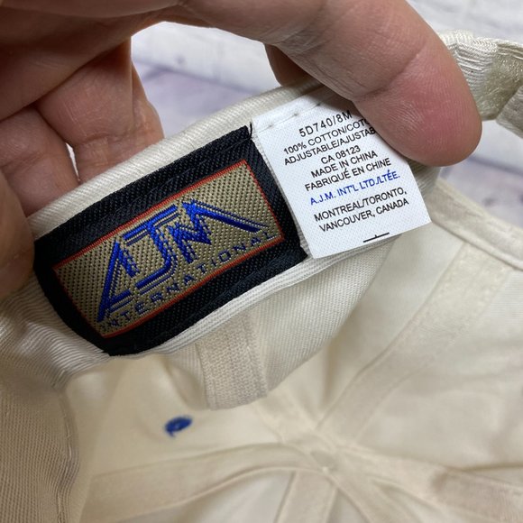 Vintage Hat Cap Strap Back Cream White Blue Bay d' Espoir NFLD Newfoundland - Picture 8 of 8